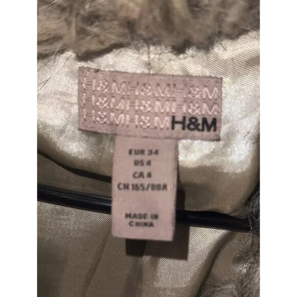 VTG H&M Faux Fur Coat Jacket Women 4 Grey Brown Mottled Pattern Outerwear Y2K - Picture 4 of 15